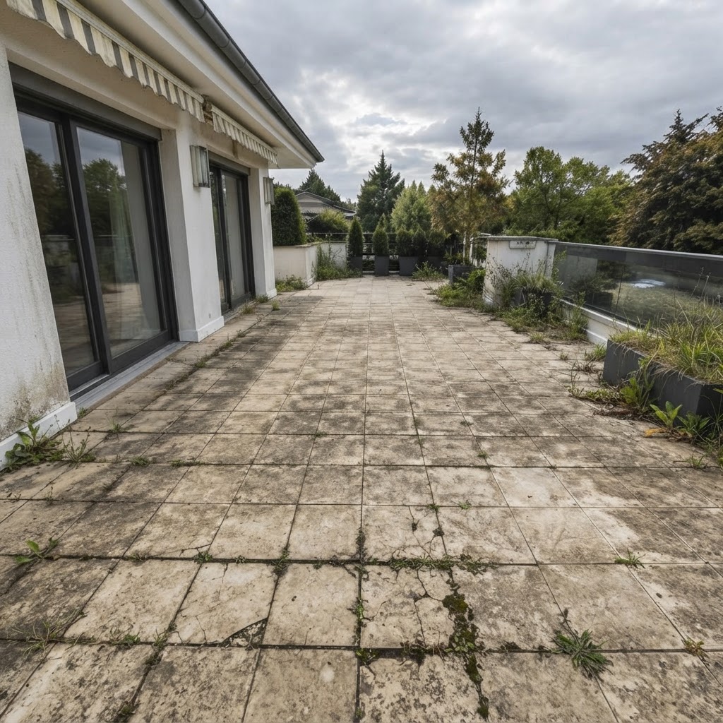 Steinteppich Terrasse Freiburg – fugenloser Terrassenbelag von FV Fliesen – vorher