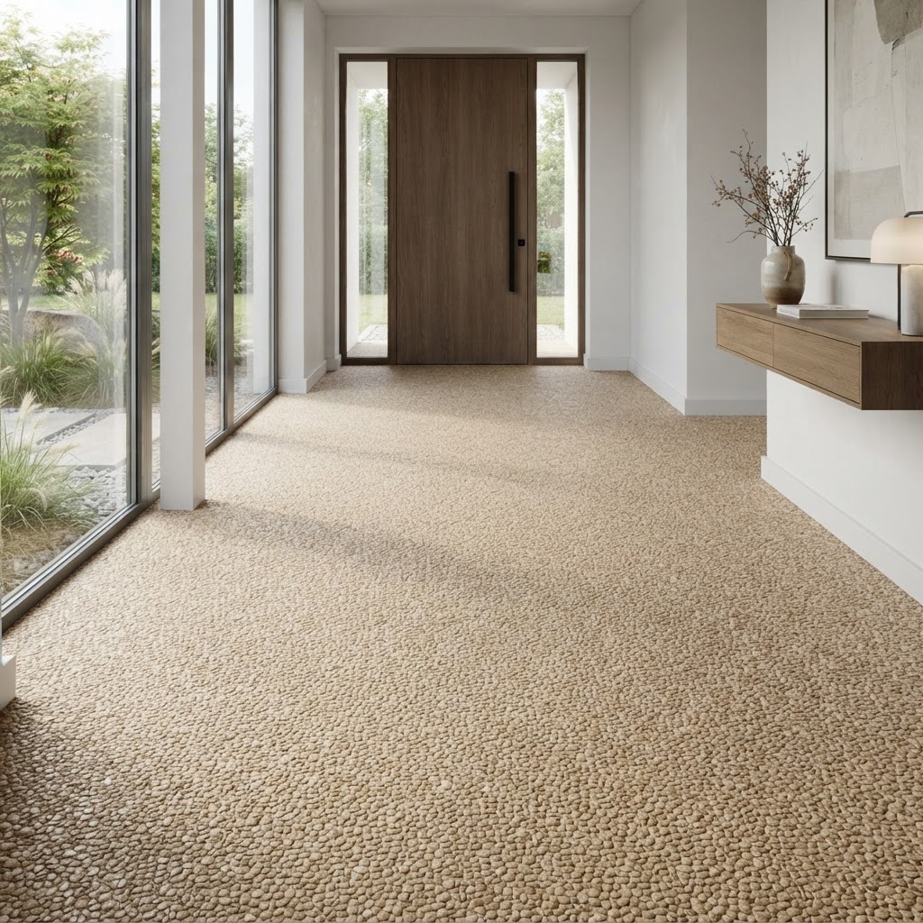 Gestaltungsbeispiel eingangsbereich – Steinteppich in Beige (Botticino)
