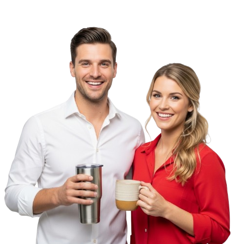 Customers enjoying custom branded drinkware