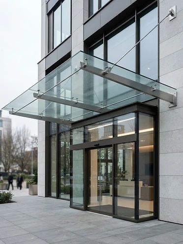 Pensilina in vetro installata sopra l'ingresso di una casa