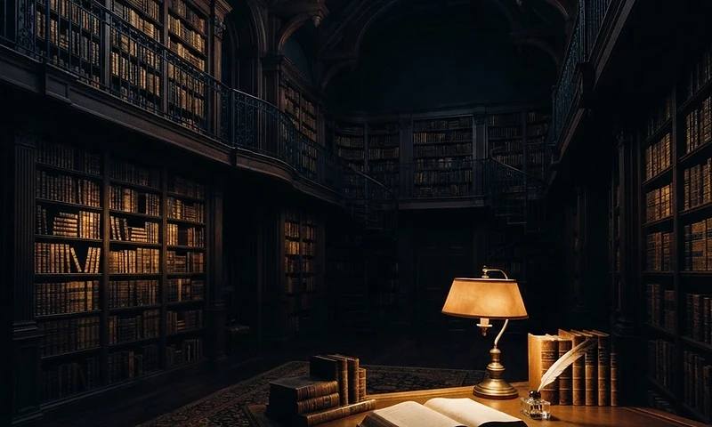 Grote stille privé-bibliotheek bij nacht