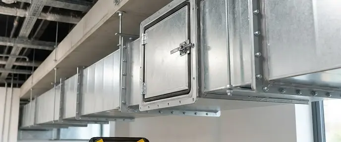 Galvanised kitchen extract ductwork being repaired and re-sealed