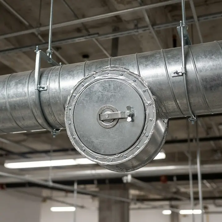 Circular access door fitted to spiral wound galvanised ductwork