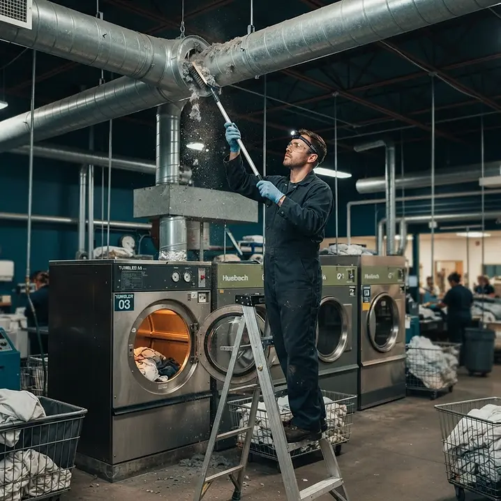 Engineer carrying out laundry ductwork cleaning