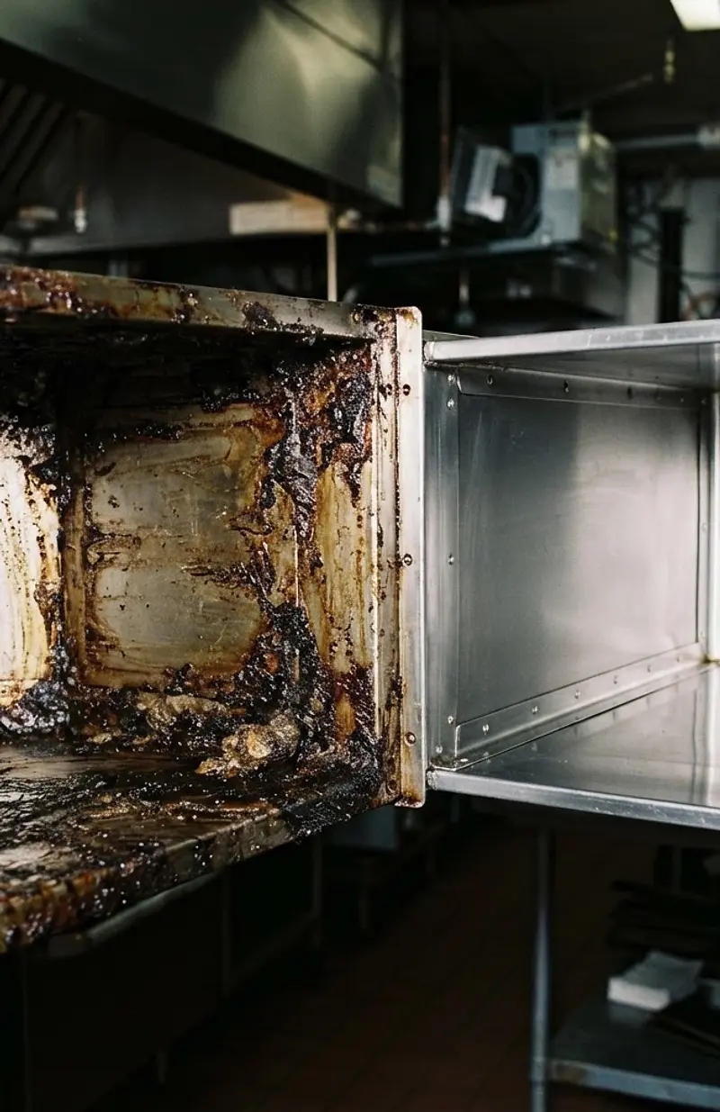 Commercial extraction duct before and after cleaning
