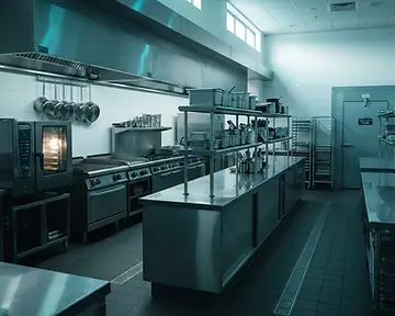 Spotless commercial kitchen after a deep clean