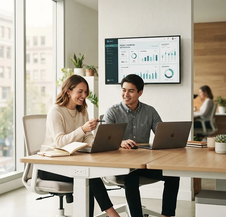 Team entwickelt Websites und Monitor-Software im Büro