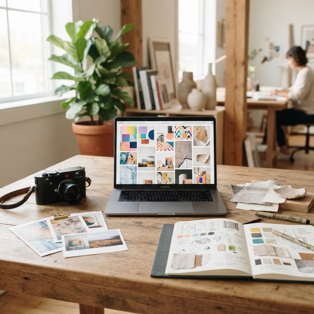 Designer a organizar projetos num portefólio criativo