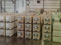LaNova local inventory warehouse — IBC totes and palletized chemicals staged for prompt nationwide delivery