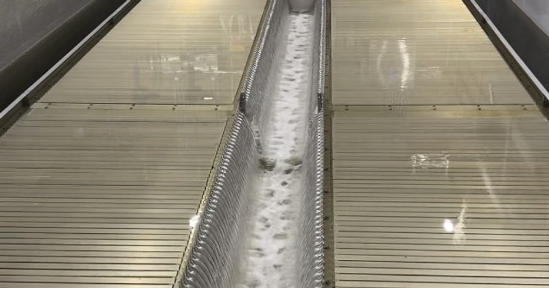 Clarifier beds and collection channel in operation