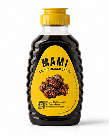 MAMI squeeze bottle — clear ribbed honey-bear style with yellow flip-top cap