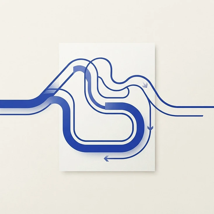 Ilustración abstracta de dos recorridos de verificación de distinta amplitud sobre un mismo documento rectangular.