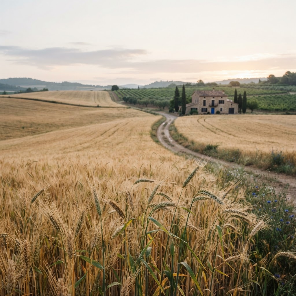 Fotografía de contexto: paisaje agrícola en el rural español.