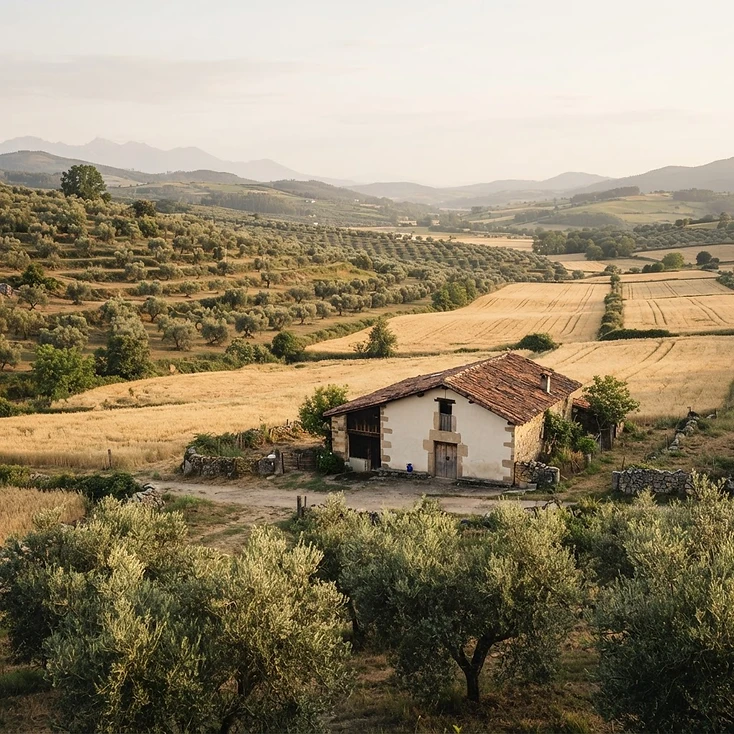 Fotografía de contexto: paisaje agrícola en el rural español.
