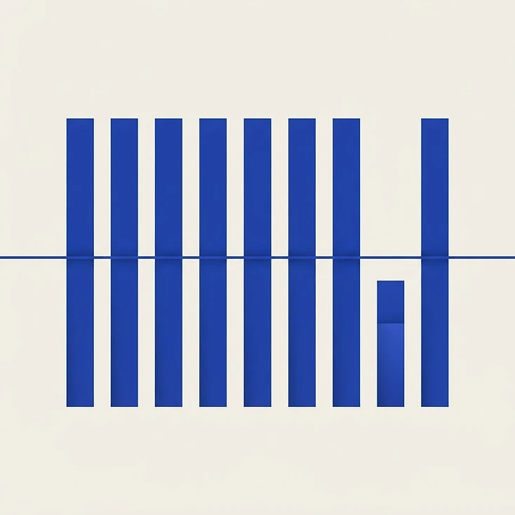 Ilustración abstracta de una serie de barras rectangulares en la que una aparece recortada, como metáfora de la devolución parcial de una subvención.