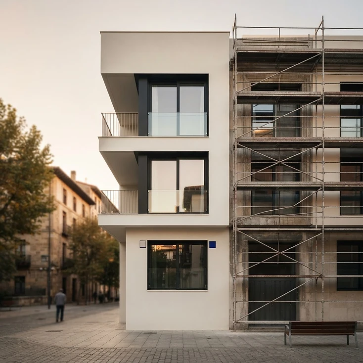 Fotografía de contexto: edificio residencial moderno en una ciudad española.