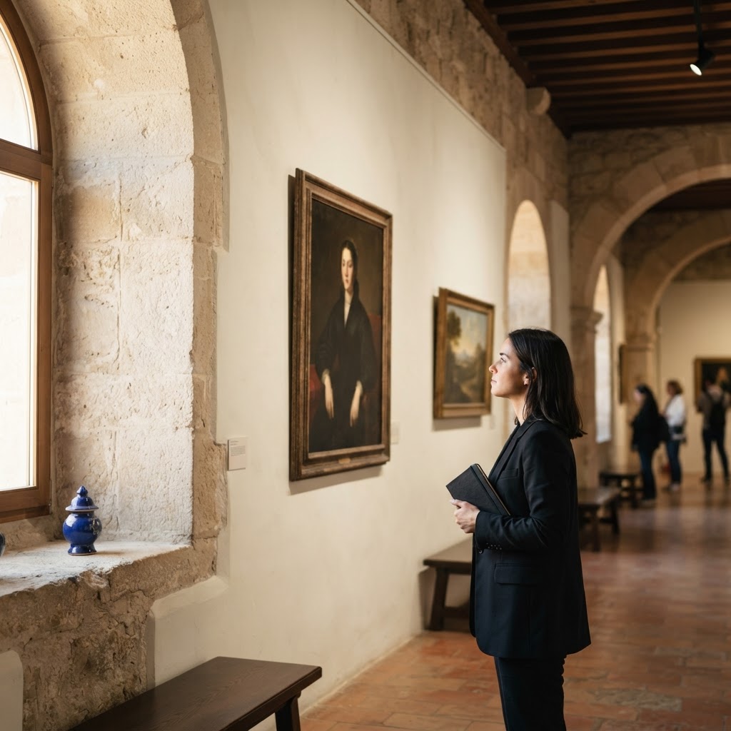 Fotografía de contexto: sala de exposición cultural en un edificio histórico.