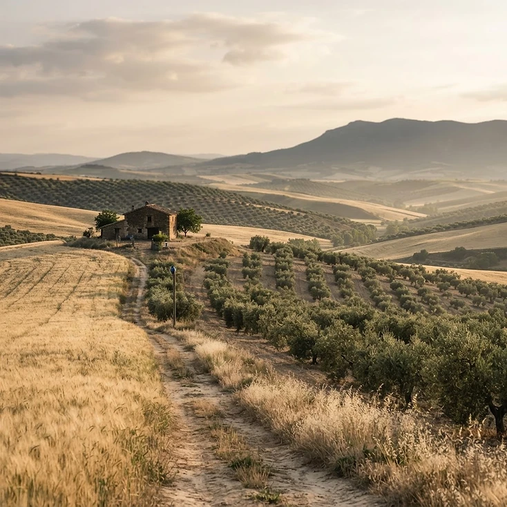 Fotografía de contexto: paisaje agrícola en el rural español.