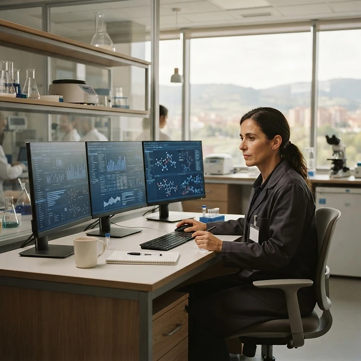 Fotografía de contexto: laboratorio de investigación con pantallas de datos.