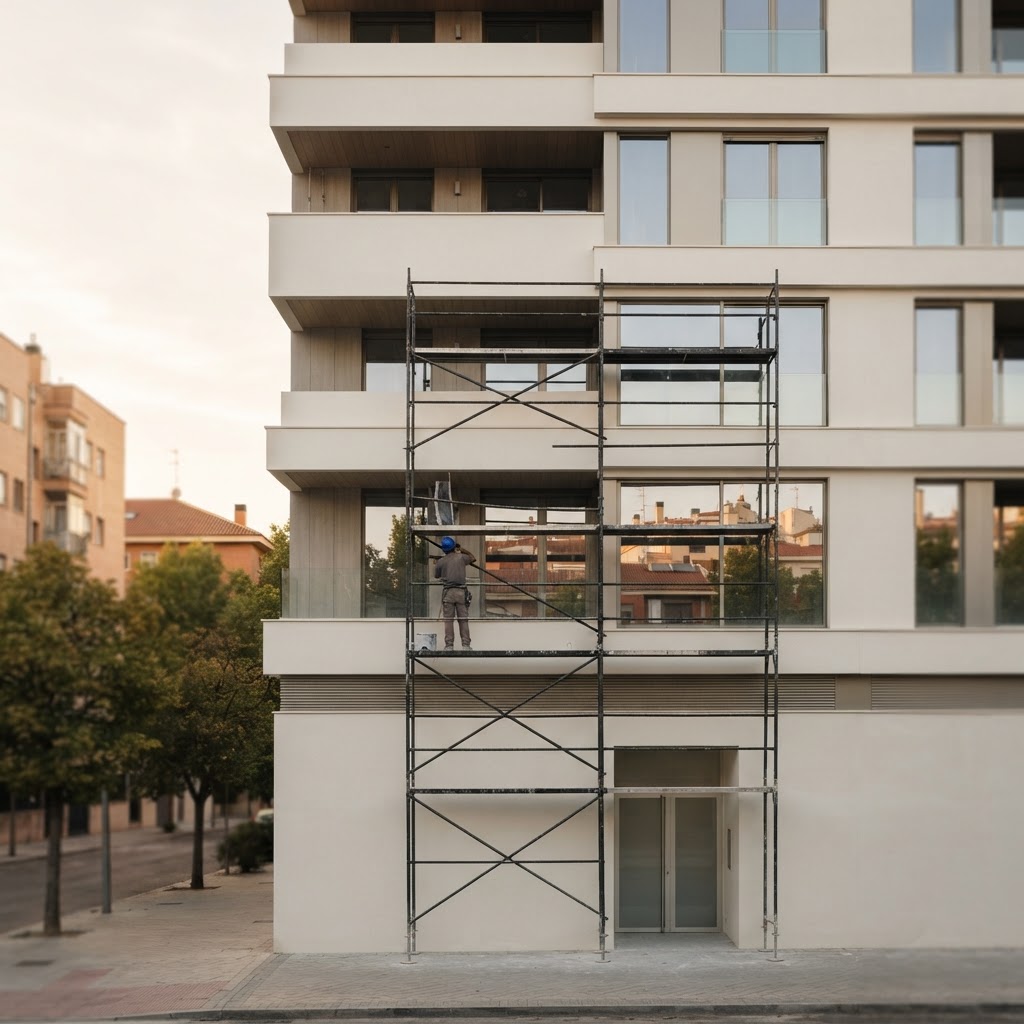 Fotografía de contexto: edificio residencial moderno en una ciudad española.
