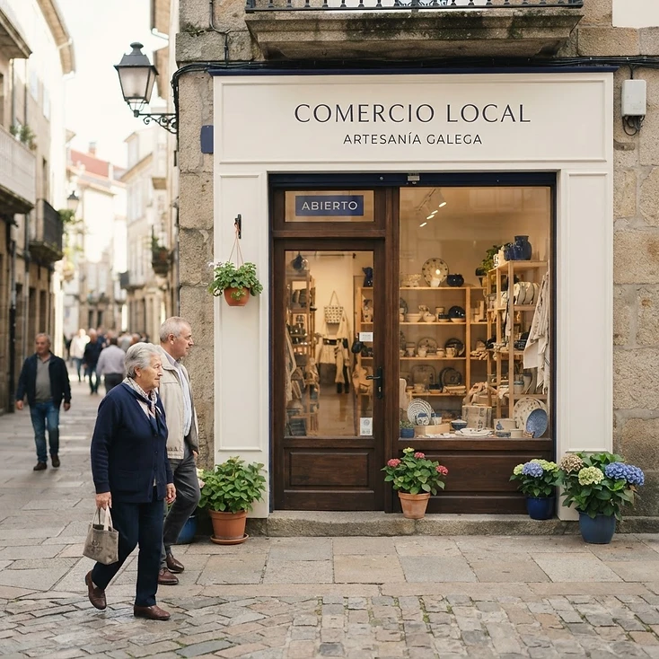 Fotografía de contexto: comercio local en una calle soleada.
