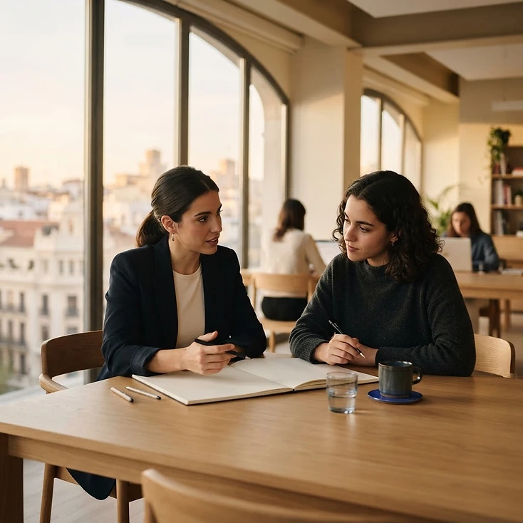 Fotografía de contexto: personas trabajando juntas en una oficina moderna.