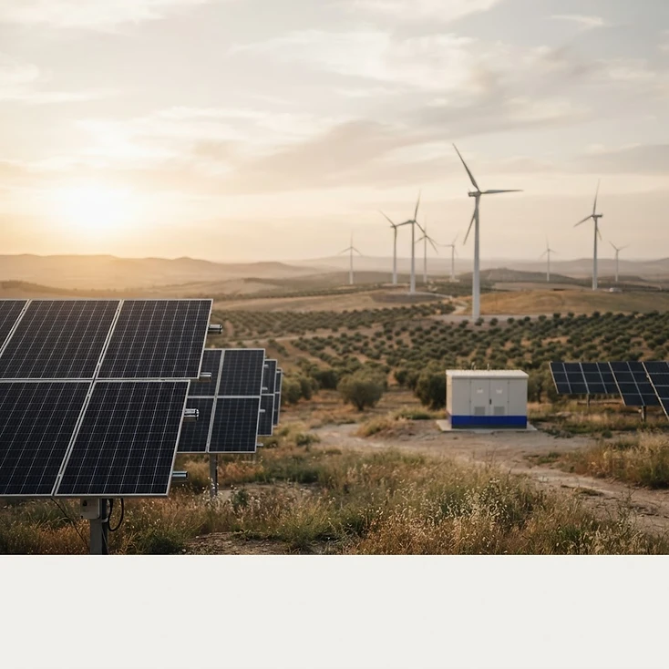 Fotografía de contexto: instalación de energía renovable en un paisaje verde.