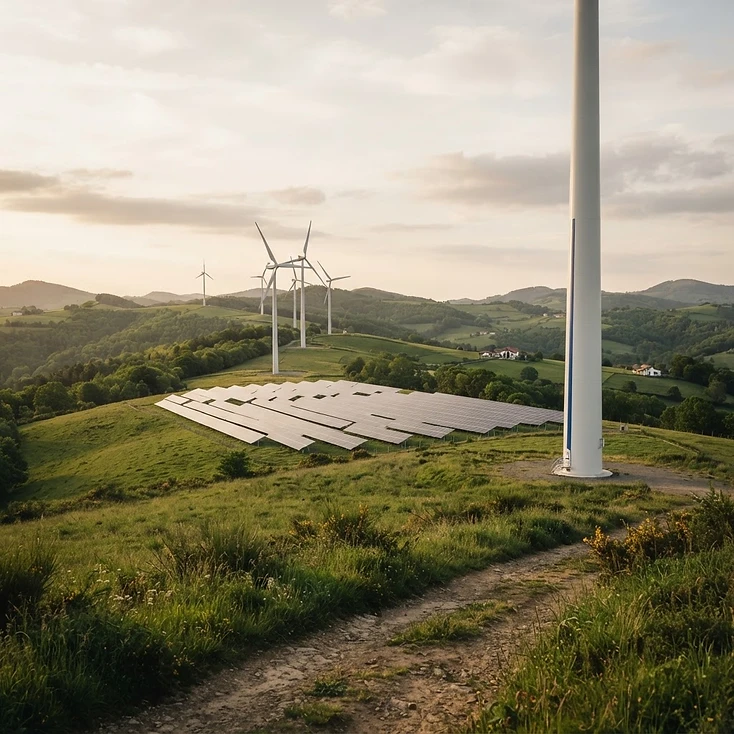 Fotografía de contexto: instalación de energía renovable en un paisaje verde.