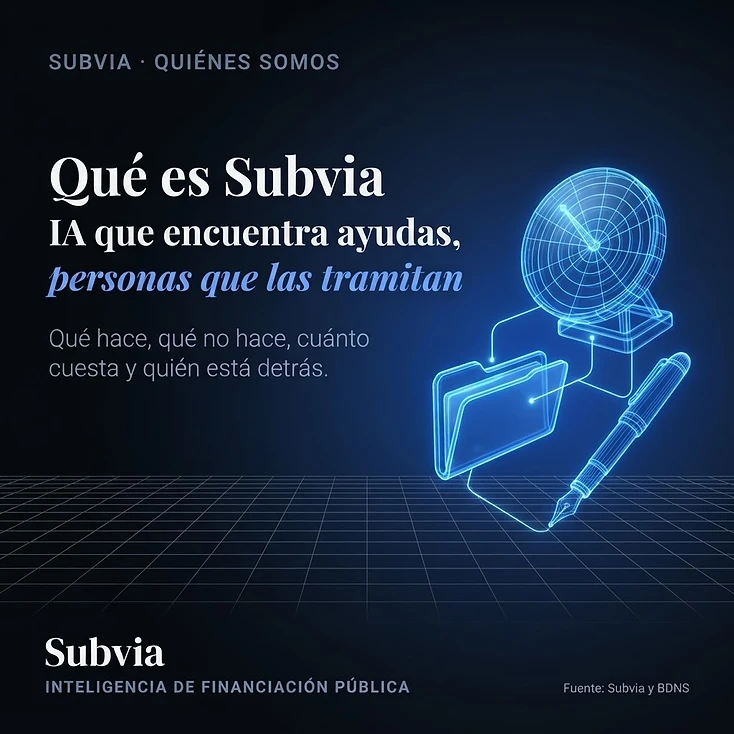 Radar 3D en azul eléctrico conectado a un expediente y una pluma: qué es Subvia y qué hace