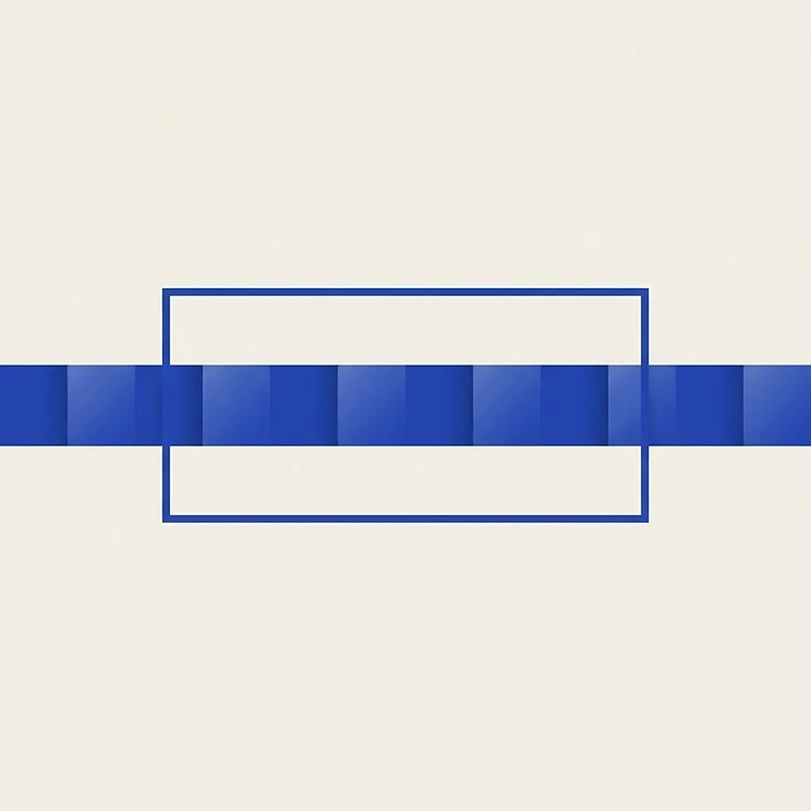 Composición geométrica de una ventana rectangular que se desplaza sobre una línea temporal segmentada.