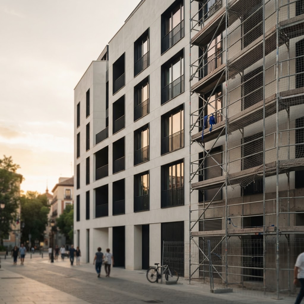 Fotografía de contexto: edificio residencial moderno en una ciudad española.