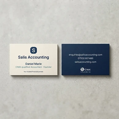 Salis Accounting business card mockup — front and back