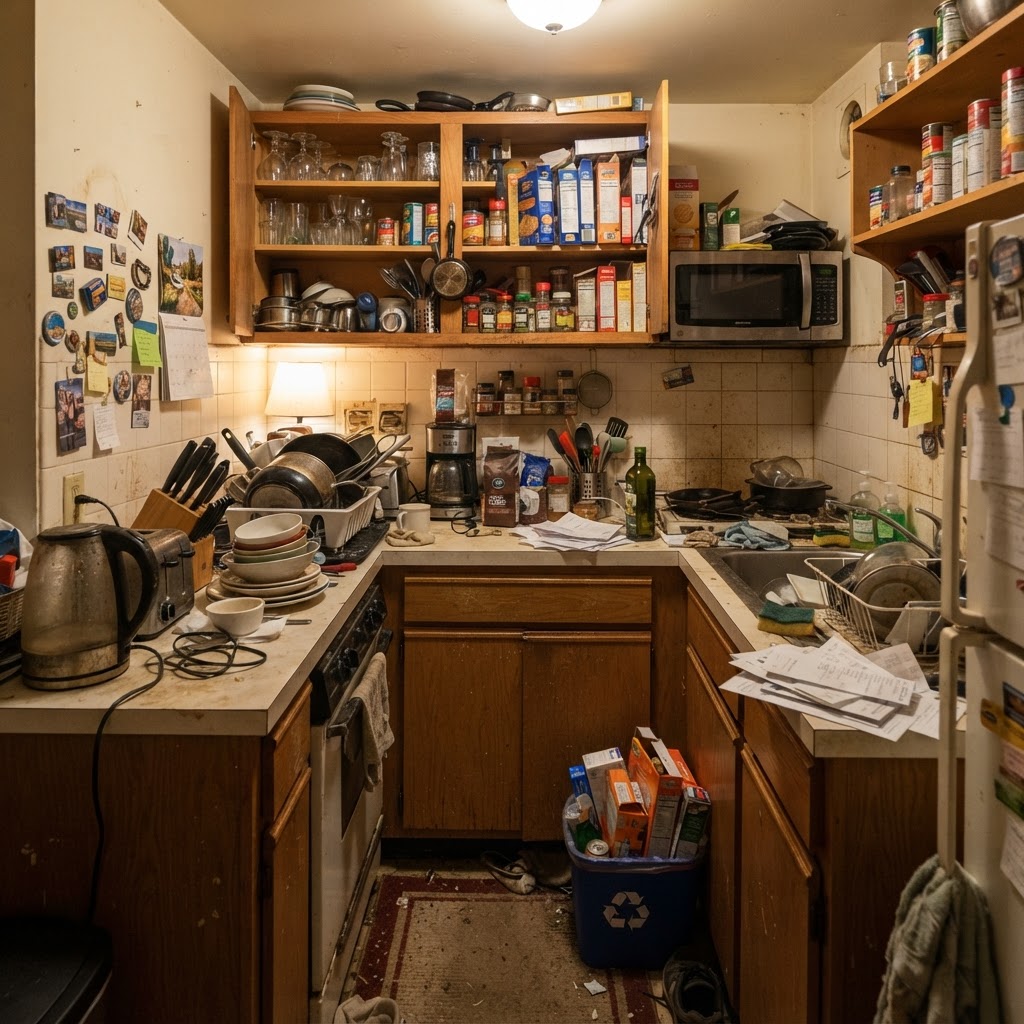 Cluttered kitchen before