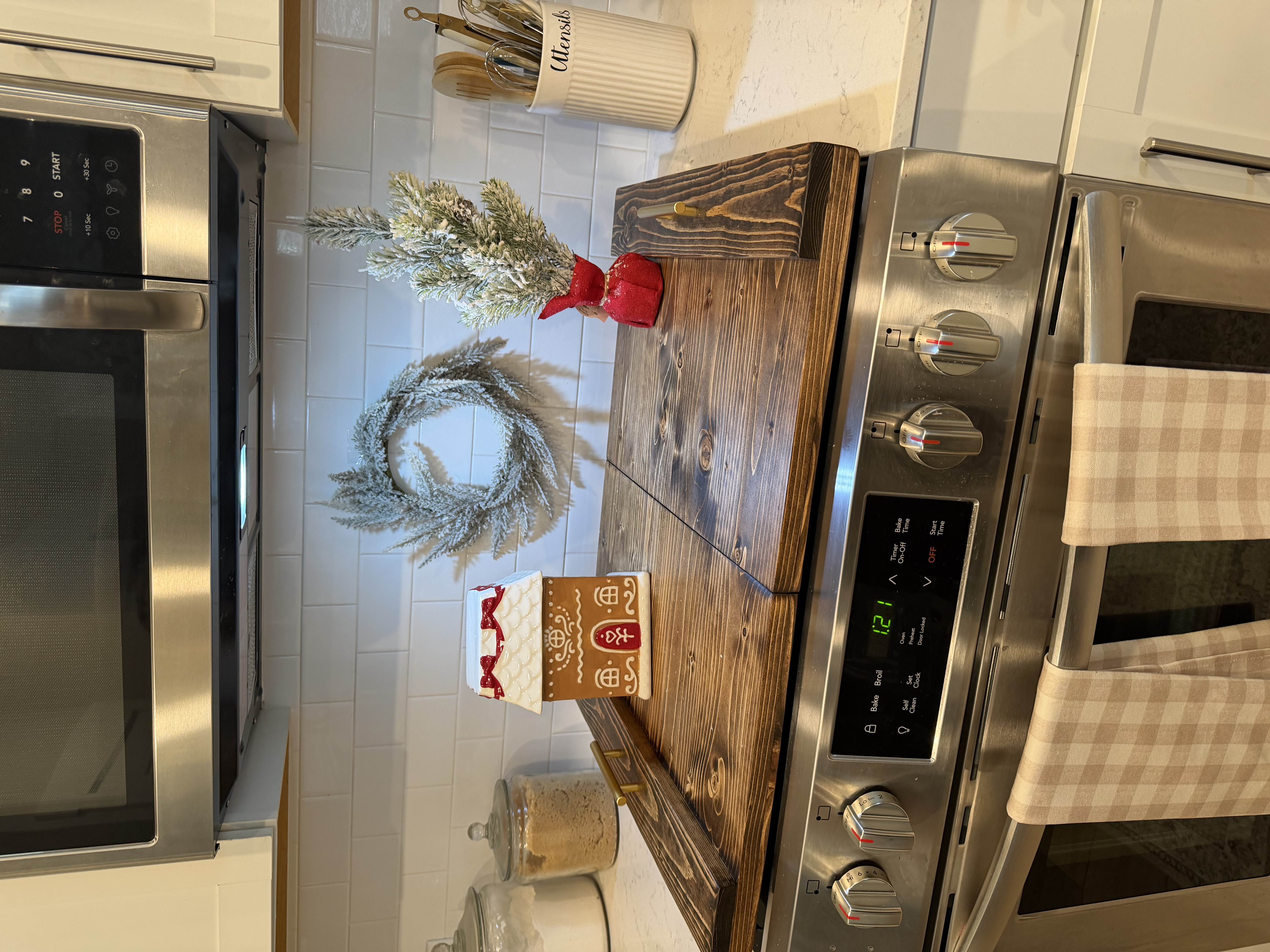 The CounterKind stove cover dressed for the holidays over a cool stove