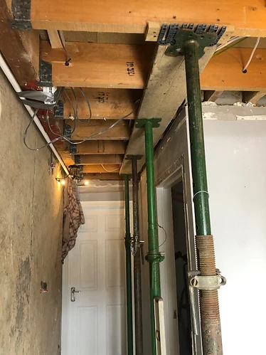 Hallway renovation — first fix: structural support for the load-bearing wall (ready to remove existing wall)