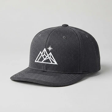 Charcoal structured snapback hat with custom front-panel embroidery