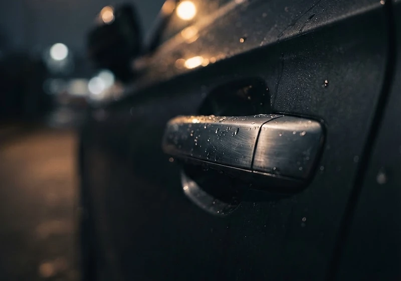 Modern car door handle at night