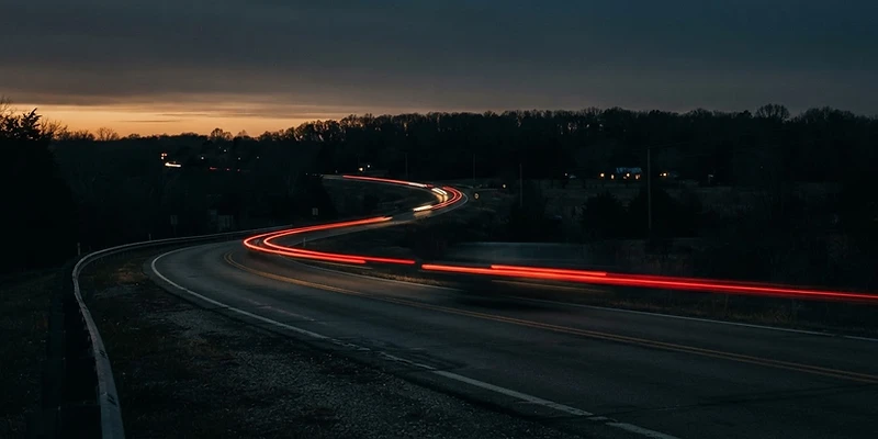 Rural Missouri road at twilight