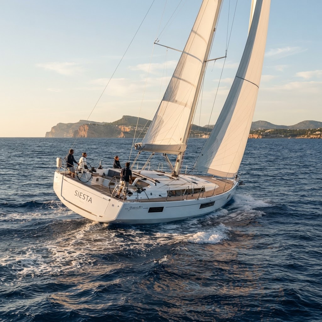 Velero Beneteau navegando a vela en el Mediterráneo