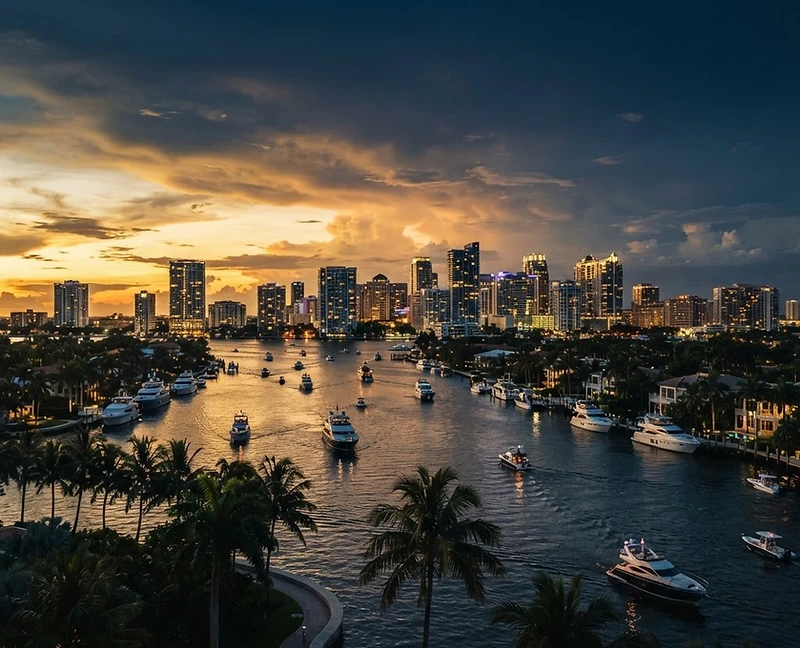 Fort Lauderdale skyline and Intracoastal at sunset