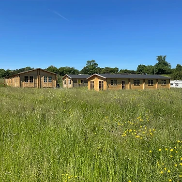 Wooden cabins in the meadow