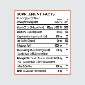 Hunter Test Supplement Facts panel — clinical doses per serving