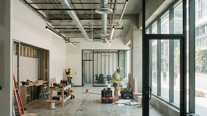Commercial tenant improvement space under construction