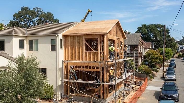 Two-story home addition under construction