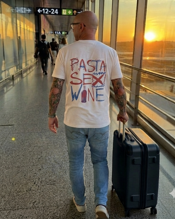 Camiseta LUCCA modelo Pasta · Sex · Wine nas cores preta e branca