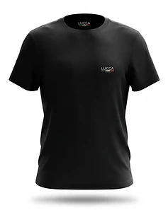 Camiseta LUCCA preta — logo no peito e etiqueta interna