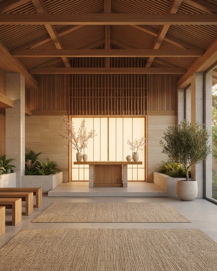 A modern temple sanctuary interior