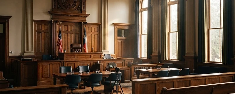 Brass scales of justice on a dark walnut table with contract documents