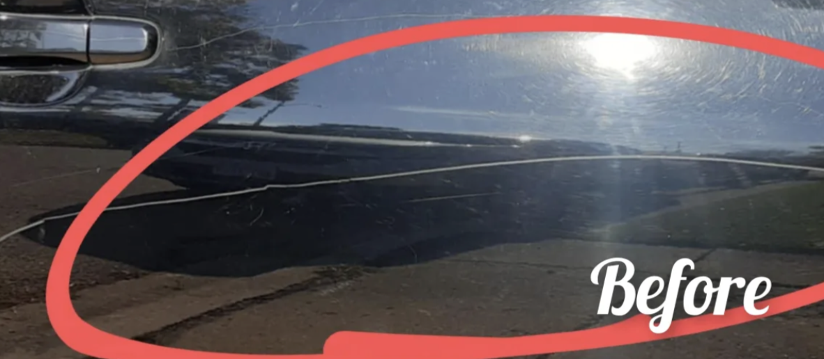 Swirl marks and scratches on dark paint — before correction