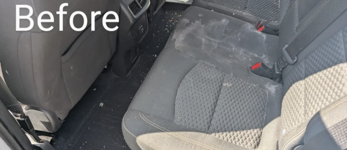 Dirty rear seats — before interior detail